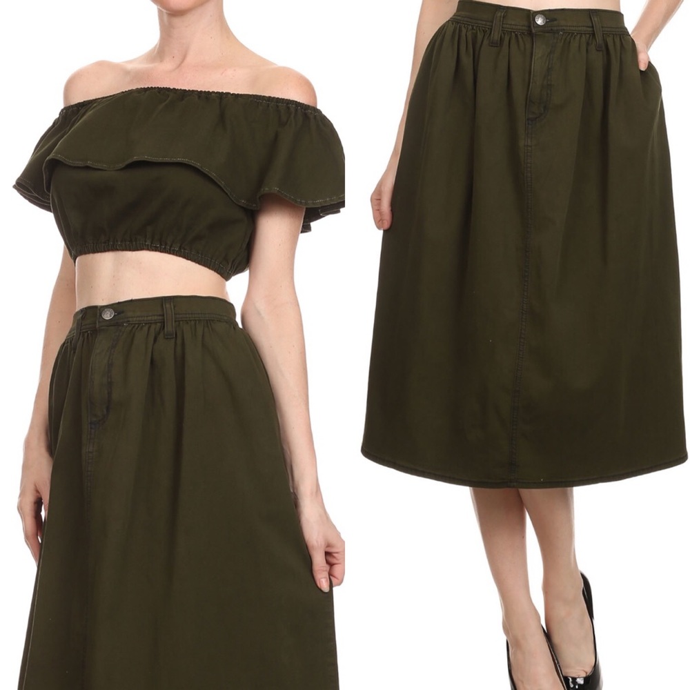 Olive green skirt set